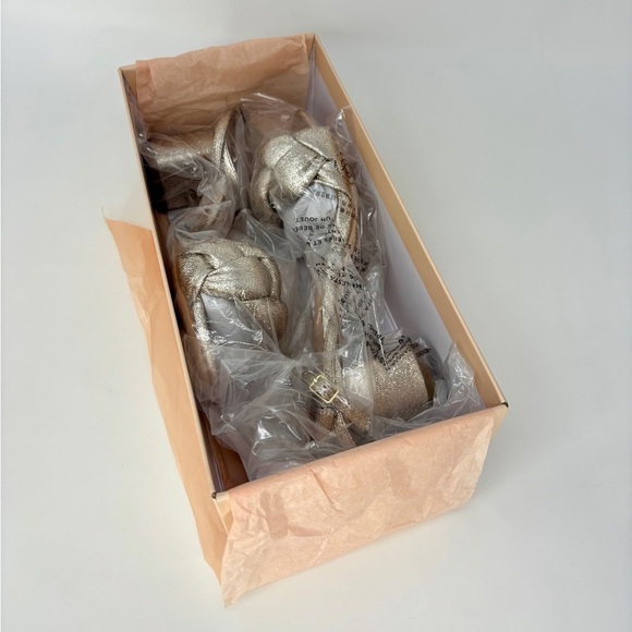 NWB Loeffler Randall Avril Mid Heeled Sandal Braided Vamp in Prosecco Silver 6.5 - Picture 6 of 9